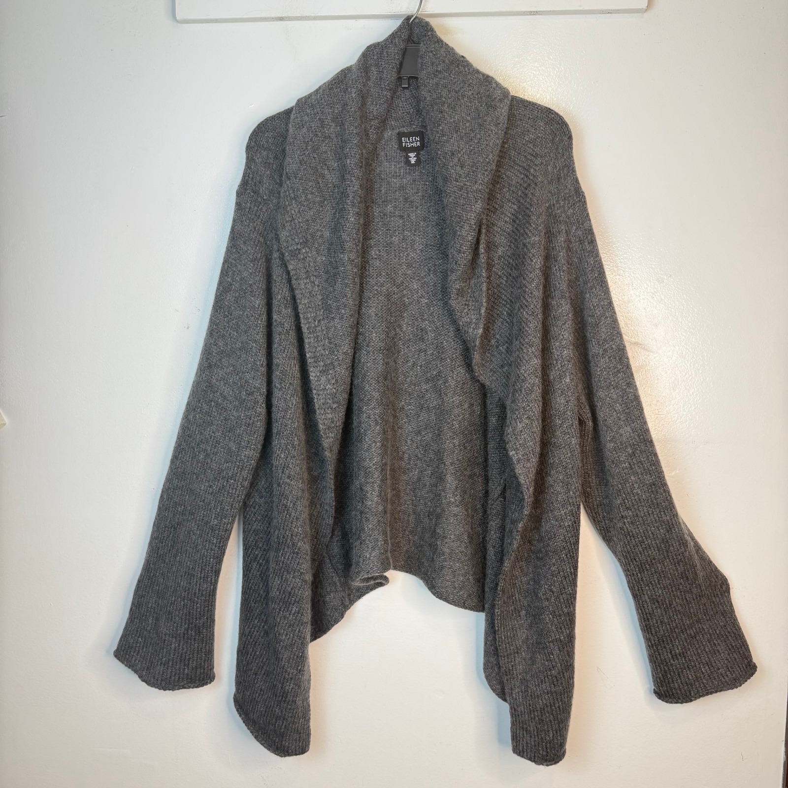 Eileen Fisher Italian Yarn Wool Mohair Open Cardigan Women's Gray Xlarge